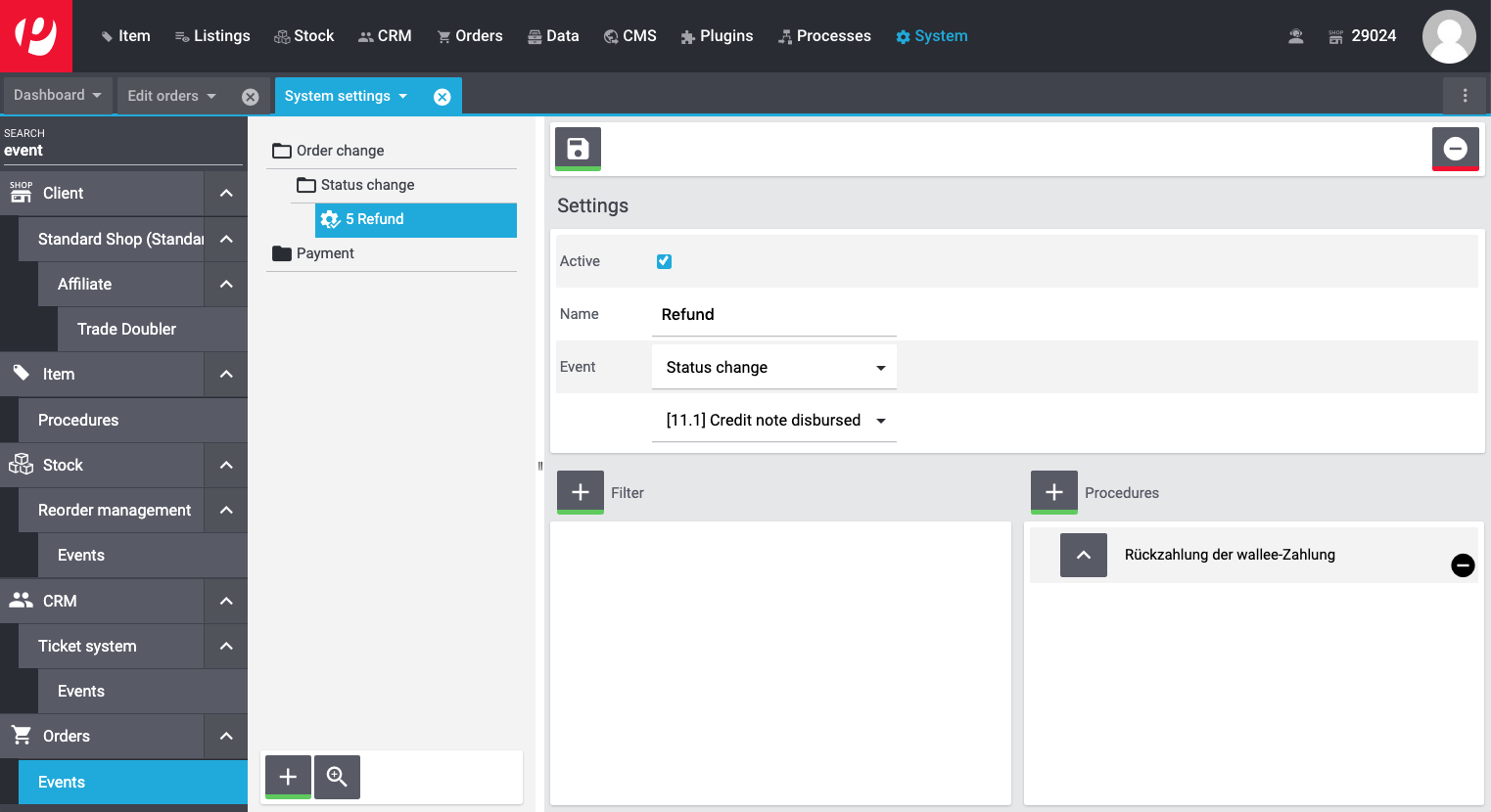plentyMarkets refund event procedure